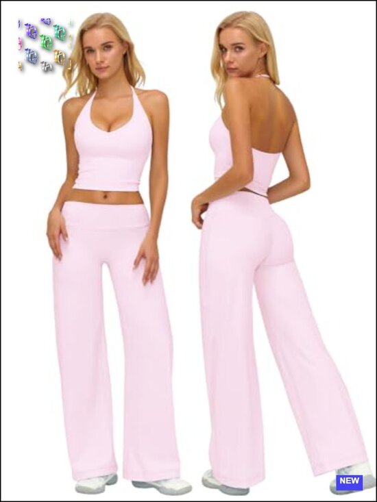 Tops - 2 Piece Workout Sets Spaghetti Straps Tank Top and Wide Leg Yoga Pants
